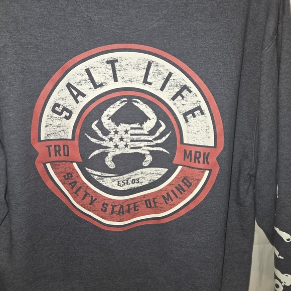 Salt Life Men's Gark Grey Hoodie With Pouch Pocket Pull Over Crab Casual - Picture 4 of 4